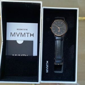 MVMT Boulevard women’s rose gold and black leather watch